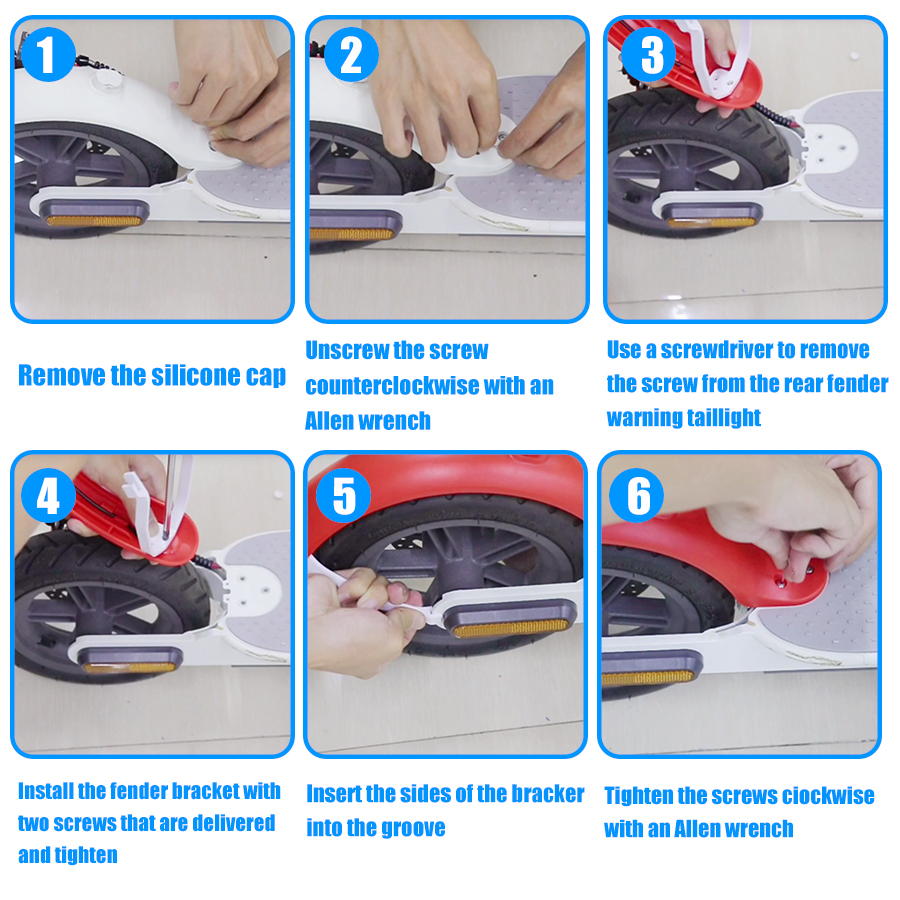 Para xiaomi mijia mi m365 1s m187 pro e-scooter pneu respingo fender com luz traseira frente traseira guarda paralama parafuso linha peças
