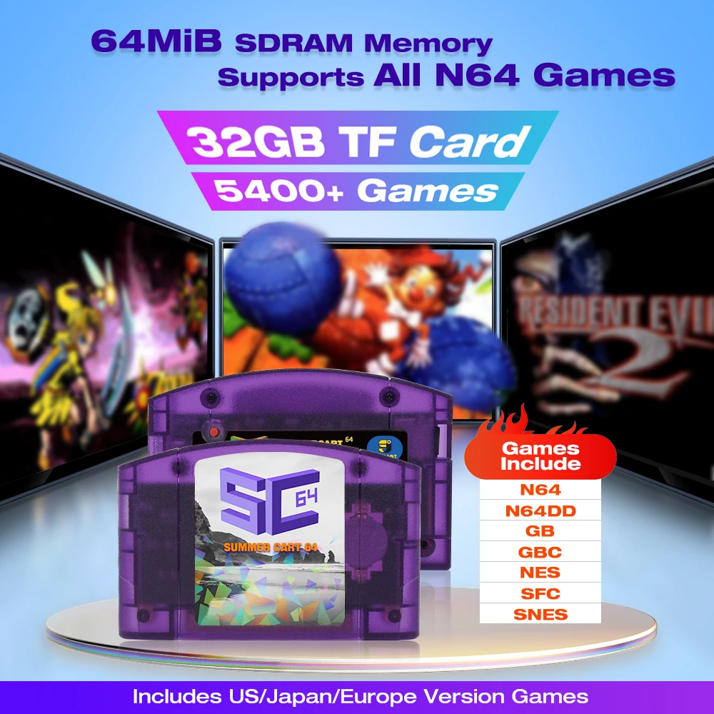 EPICJOY SummerCart 64 SC64 Open Source Game Card N64 with Built-in Emulator For Nintendo 64 Console Gift 32GB TF Card 5400 Games