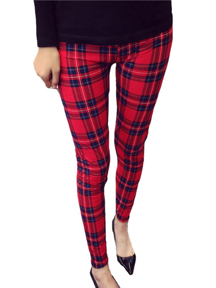 Cuhakci moda xadrez impressão leggings mulheres sexy fitness leggins grade floral listra calças de cintura alta lápis