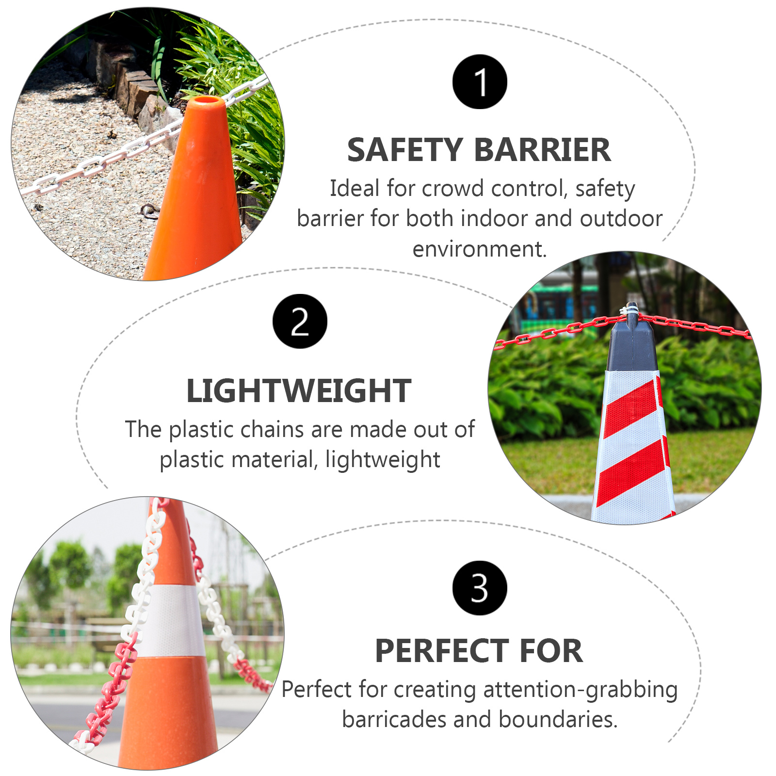 5 Kunststoff-Kettenabschaltung, Baubarriere, einziehbarer Gürtel, Verkehrsstangen, Glieder, Schutz, Isolierung