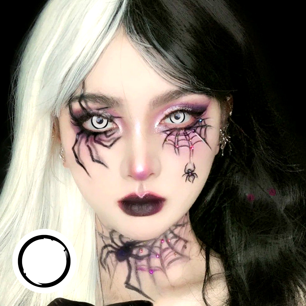 VISUASHOW 2 個カラーコンタクトレンズコスプレクレイジーホワイトコンタクトレンズ黒アニメアイレンズハロウィン美容メイクレンズ