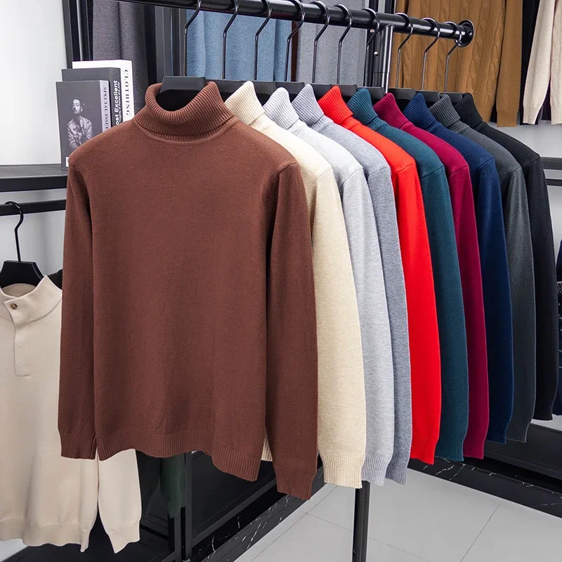 Herbst Herren Hohe Qualität Gestrickte Rollkragenpullover Slim Fit Langarm Anti-pilling Pullover Einfarbig Trend Männer Streetwea