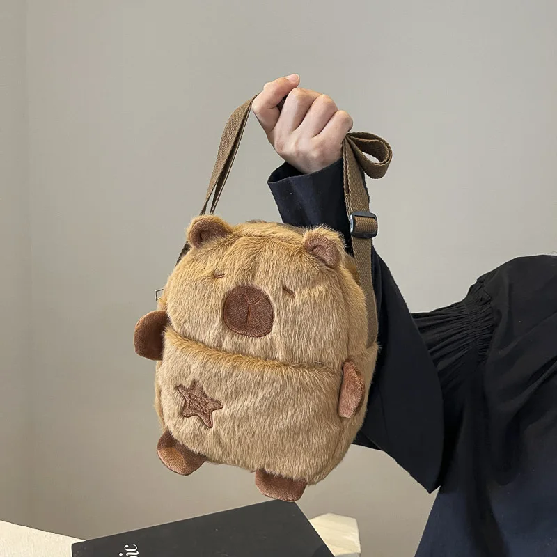 กระเป๋านักเรียน capybara กระเป๋าเป้สะพายหลังผ้ากำมะหยี่ความจุขนาดใหญ่กระเป๋าเป้สะพายหลังกระเป๋าสะพายไหล่เป้สะพายหลังแฟชั่นสำหรับผู้หญิง kado ulang tahun น่ารัก