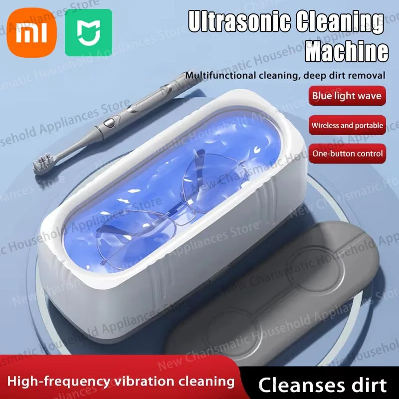 Limpiador de gafas ultrasónico Xiaomi, limpiador de gafas con luz azul completamente automático USB, máquina de limpieza de joyas multifuncional para el hogar
