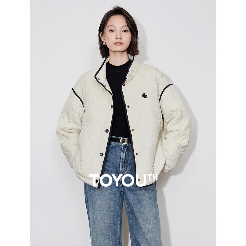 Manteau en coton optique pour femmes, veste à manches longues, col à revers, documents d'abonnés, épissage, vêtements d'extérieur élégants, hiver 2024