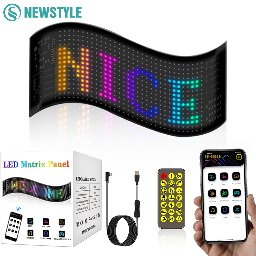 Painel de matriz led com controle por aplicativo bluetooth, luz noturna, faça você mesmo, sinal de carro programável, display led flexível para loja, hotel, bar