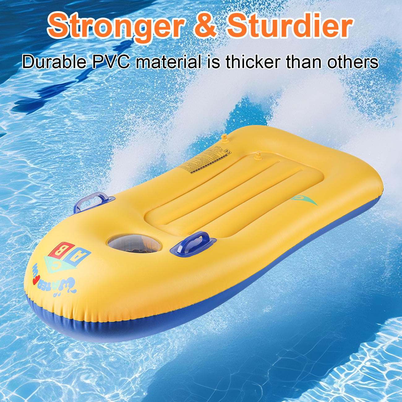 Prancha de surf adulta amarela espessada de 1 peça com alça de segurança – Diversão na praia de verão e surf seguro