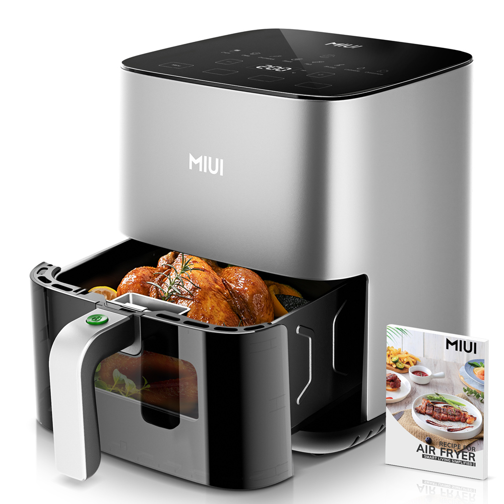Heißluftfritteuse, 5 l, 1400 W, ölfreier Grill, schwarz, intelligenter Touchscreen, Timer-Funktion, spülmaschinenfest, gesund, ölfrei und fettartig