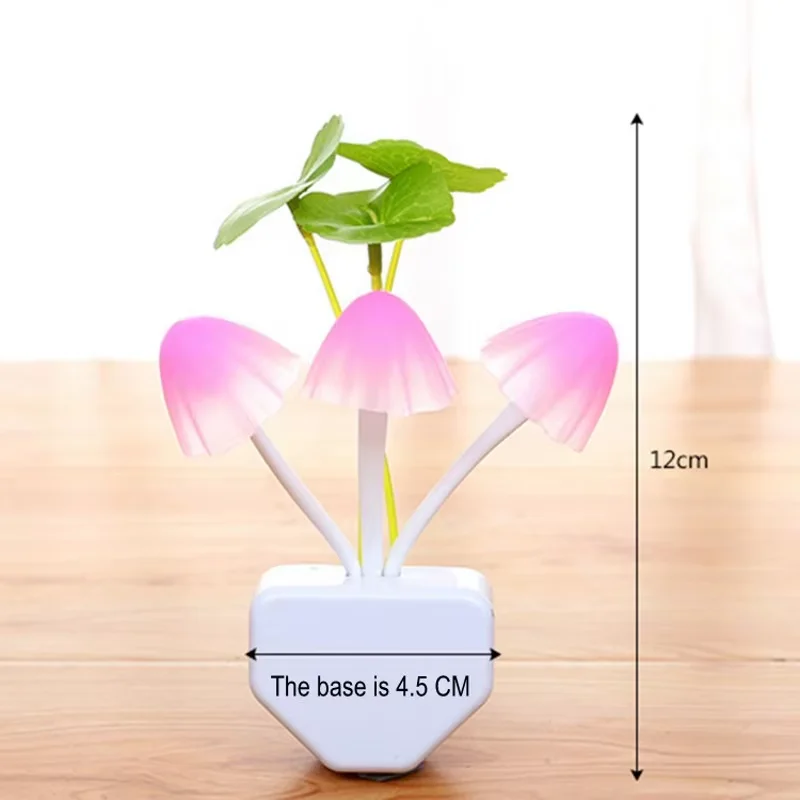 Lámpara LED nocturna con forma de seta creativa con enchufe de EE. UU./UE, lámpara de pared rosa/Tricolor con hierba/hoja, lámpara de dormitorio ahorradora de energía de 110V/220V