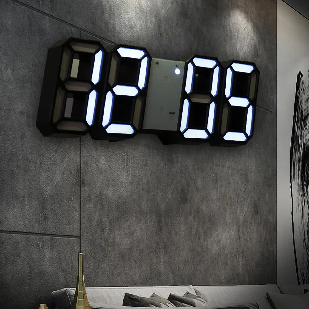 Orologio da parete Allarme digitale Cucina moderna Elettronica Smart 3D Alimentatore USB LED Ora Data Visualizzazione della temperatura Desktop Camera da letto