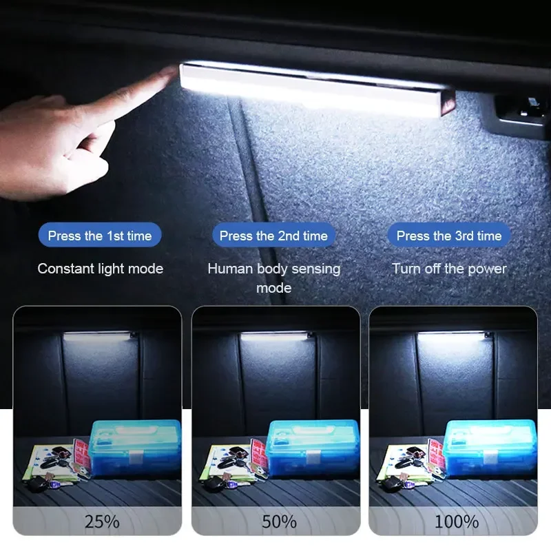 Auto LED-sensorlicht Magnetische houder Smart Auto Motion Inductie Kofferbak Boot Vloerkap Omgevingsverlichting USB Draadloos draagbaar
