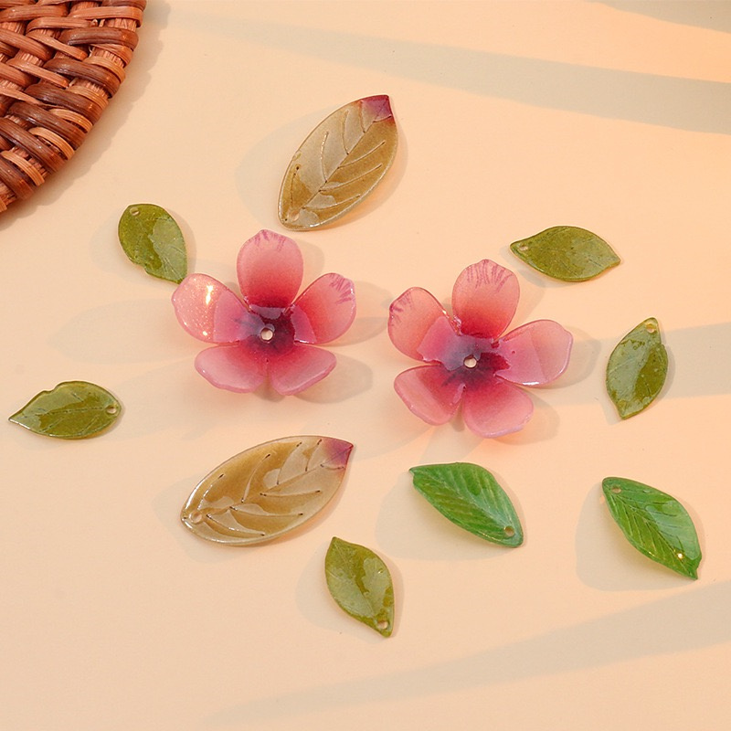Летний стиль, 50 шт./лот, цветной принт, мультяшные цветы, листья, акриловые цветочные бусины ручной работы, ювелирные изделия своими руками, аксессуары для волос для одежды