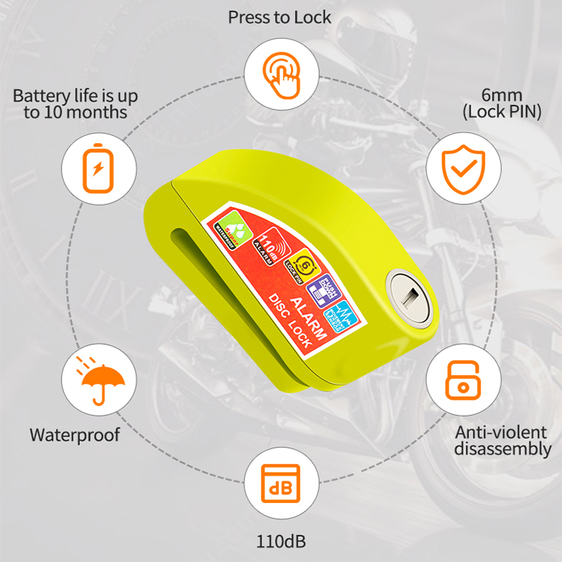 Bloqueo de alarma para motocicleta, Scooter, bicicleta, freno de disco de rueda, impermeable, antirrobo, aleación de aluminio, bloqueo de freno de seguridad, accesorios para motocicleta