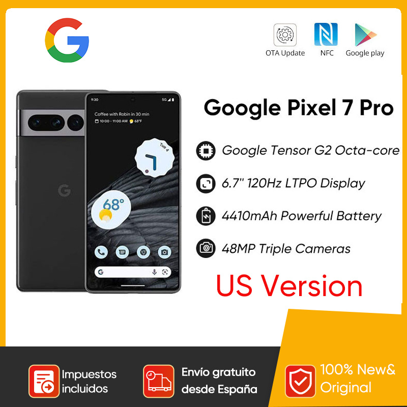 Smartphone Google Pixel 7 Pro 5G, 12 go de RAM, 128 go de ROM, 6.7 pouces, Google Tensor G2, écran OLED 120Hz, Triple caméra 50mp, NFC, en Stock
