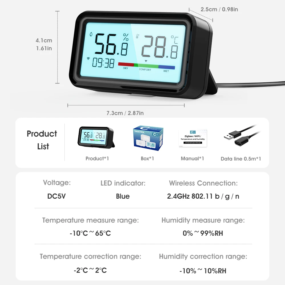 Tuya Zigbee-Sensor de temperatura y humedad, dispositivo con retroiluminación, aplicación Smart Life, higrómetro, termómetro, funciona con Alexa y Google