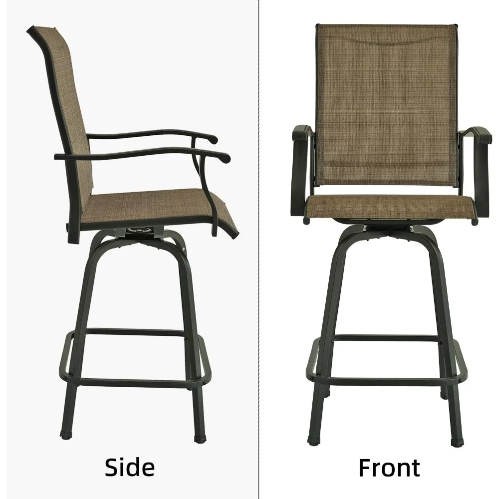 4 Piece Tall Patio Swivel Bar Stools Sei of 4, Outdoor High Back Bar Height Chairs with Footrest - Brown Sling