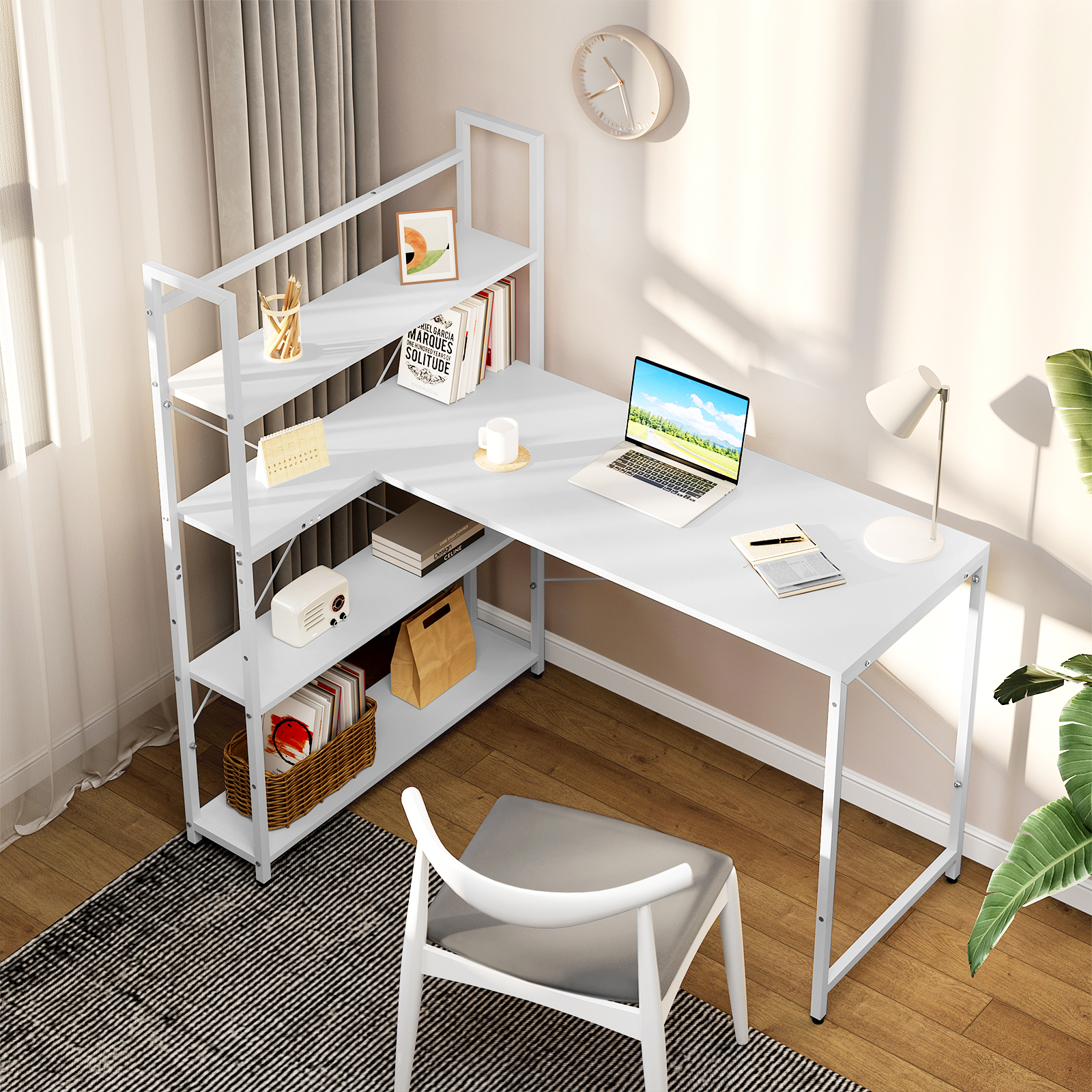 WOLTU L-förmiger Büroschreibtisch mit Ablagefach, 120 x 80 x 128,5 cm, Arbeitstisch, Computertisch zum Schreiben, Lernen, Arbeitsplatz, Zuhause