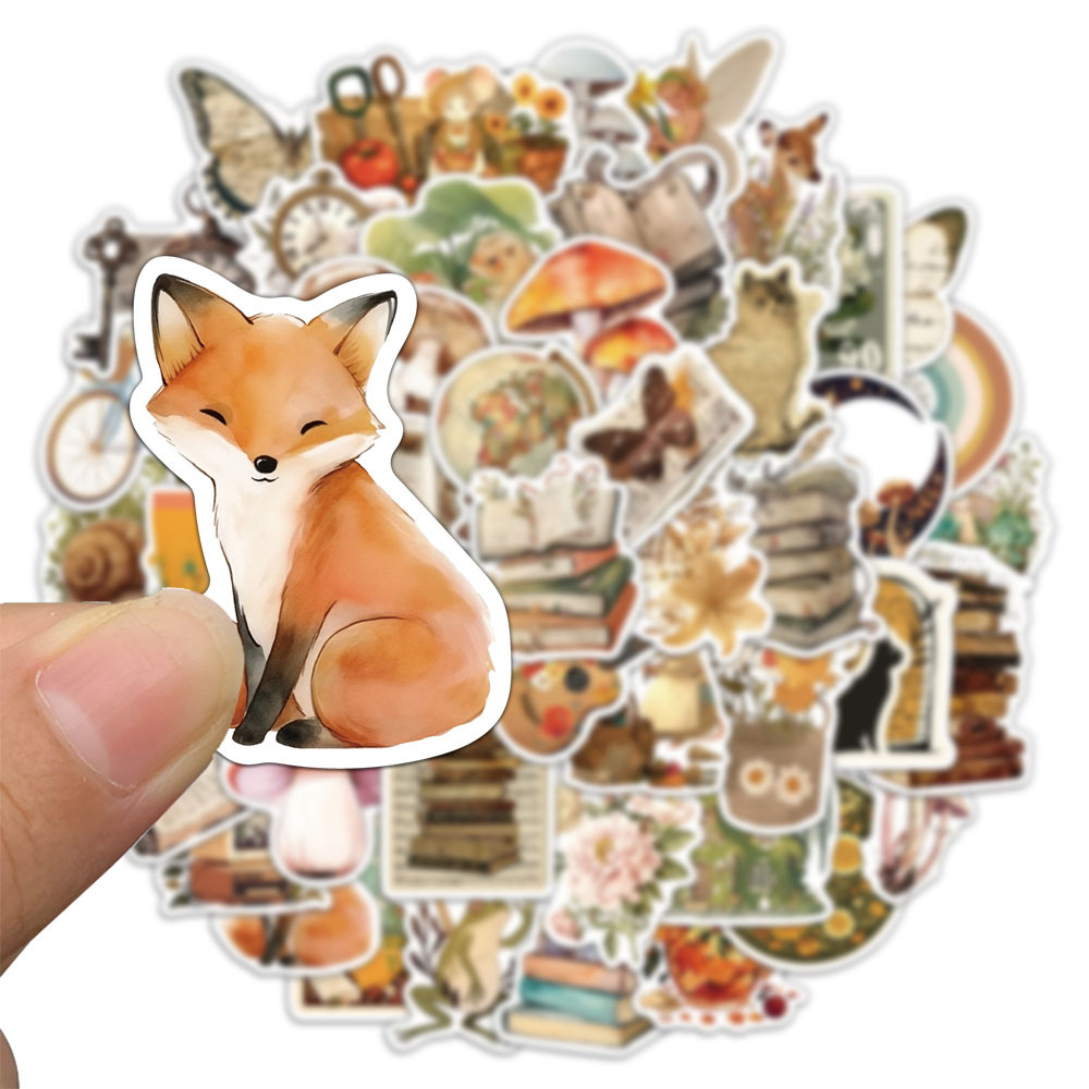 10/30/50pcs 동화 동물 책 그림 동화 스티커 미적 복고풍 만화 장식 데칼 장난감 선물
