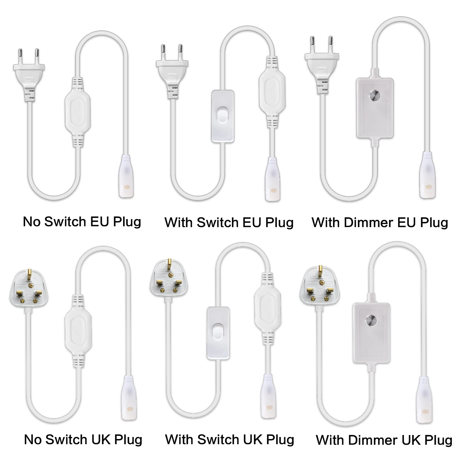 220V 230V COB LED Strip EU/UK Power Plug Switch/Dimmer Plug For 10MM Width COB LED Strip Light