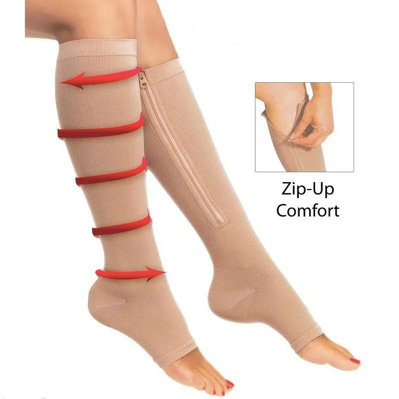 2022 Phụ Nữ Mới Dây Kéo Nén Tất Zip Chân Hỗ Trợ Đầu Gối Sox Hở Ngón Màu Tất Thời Trang Và Rò Rỉ Mũi quần Kaki