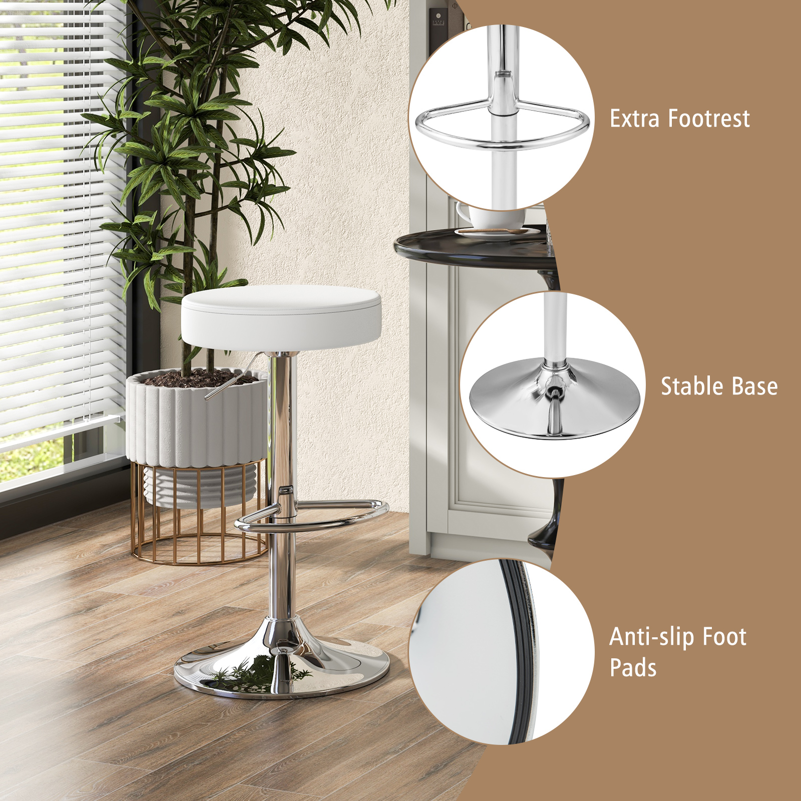 GOFLAME Set of 2 Bar Stool Set Upholstered Counter Height Stool Kitchen Dining Chairs