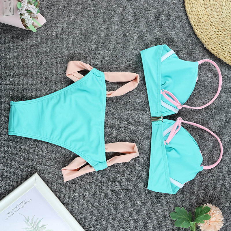 Bikini 2024, sexy Push-Up, kleiner V-Ausschnitt, Patchwork-Bademode, Badeanzug, Damen-Bikini-Set, Badeanzug, Strand-Bikini, weibliche Bañadores