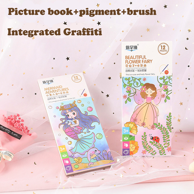 Giocattoli educativi per bambini disegno pittura colorata 12 pagine segnalibro di carta graffiti libro ad acquerello note adesive portatili