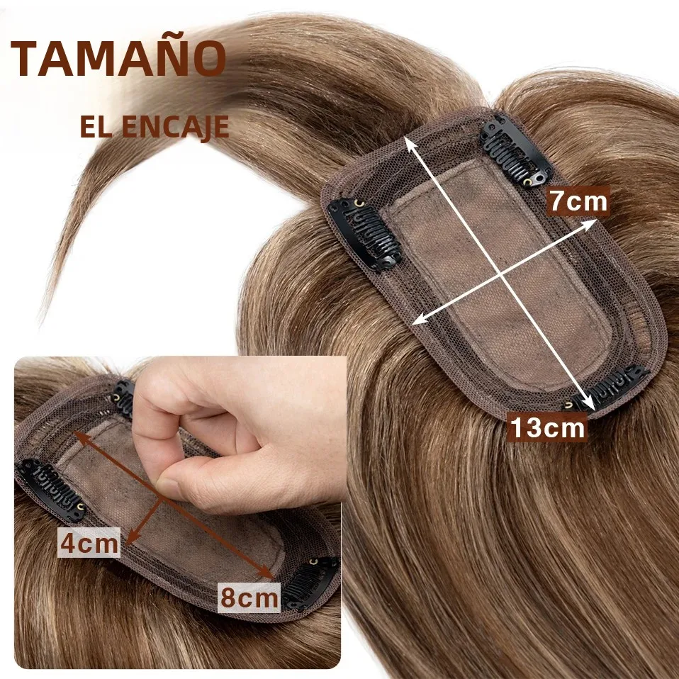 S-noilte 7x13cm adornos para el cabello cabello humano Base de seda Cilp peluca de cabello Natural de 18 pulgadas 100% Clip de cabello humano en postizo cabello falso