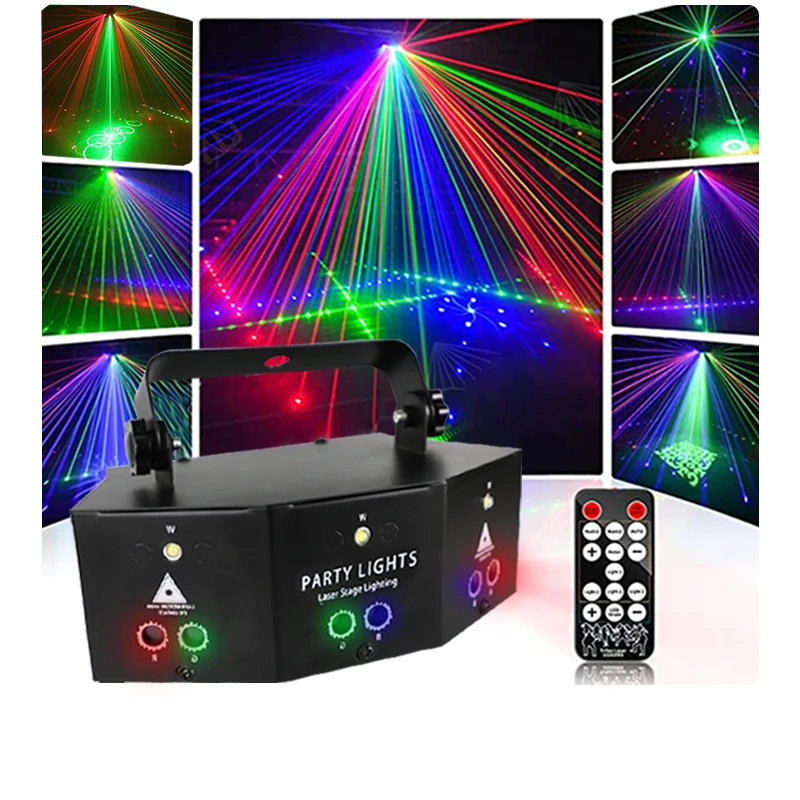 HCWE 9 oczu projektor RGB boże narodzenie laserowe oświetlenie imprezowe pilot oświetlenie klubu nocnego dekoracja DJ Halloween Karaoke dyskoteka kula