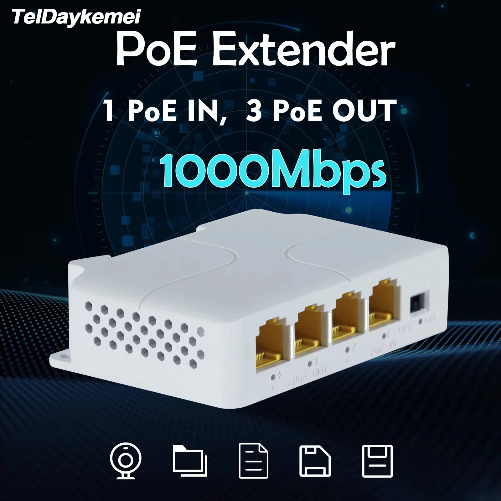 Extensor poe 100/1000m, repetidor de switch de rede gigabit de 4 portas ieee802.3af/at plug & play para switch poe, nvr, câmera ip ap