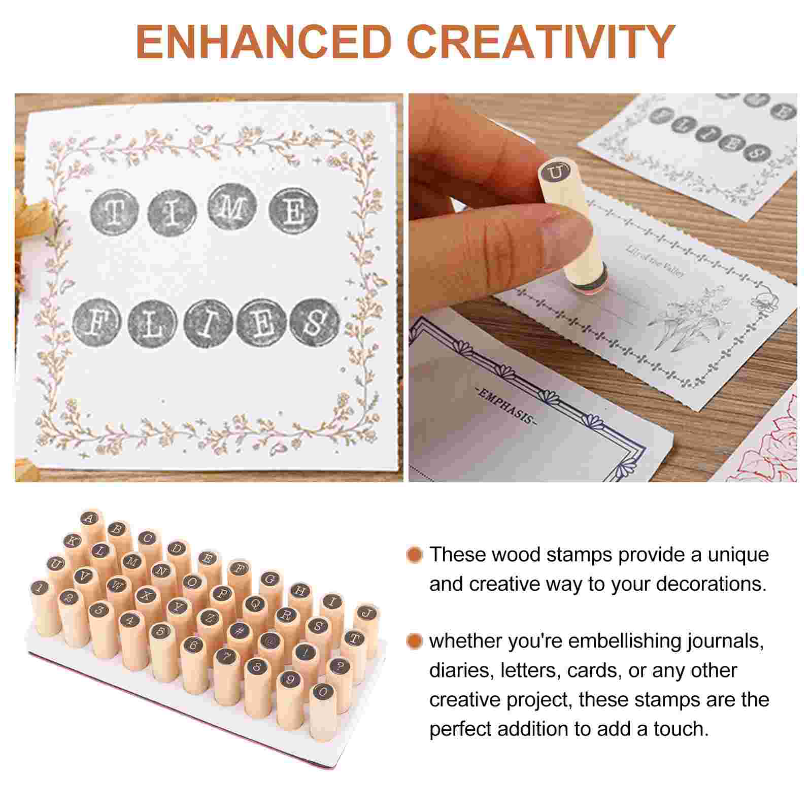 40 Stück Scrapbook-Buchstaben, Zylindersiegel, Holzstempel, Zahlen, DIY-Versorgung, Notizbuch, Basteln
