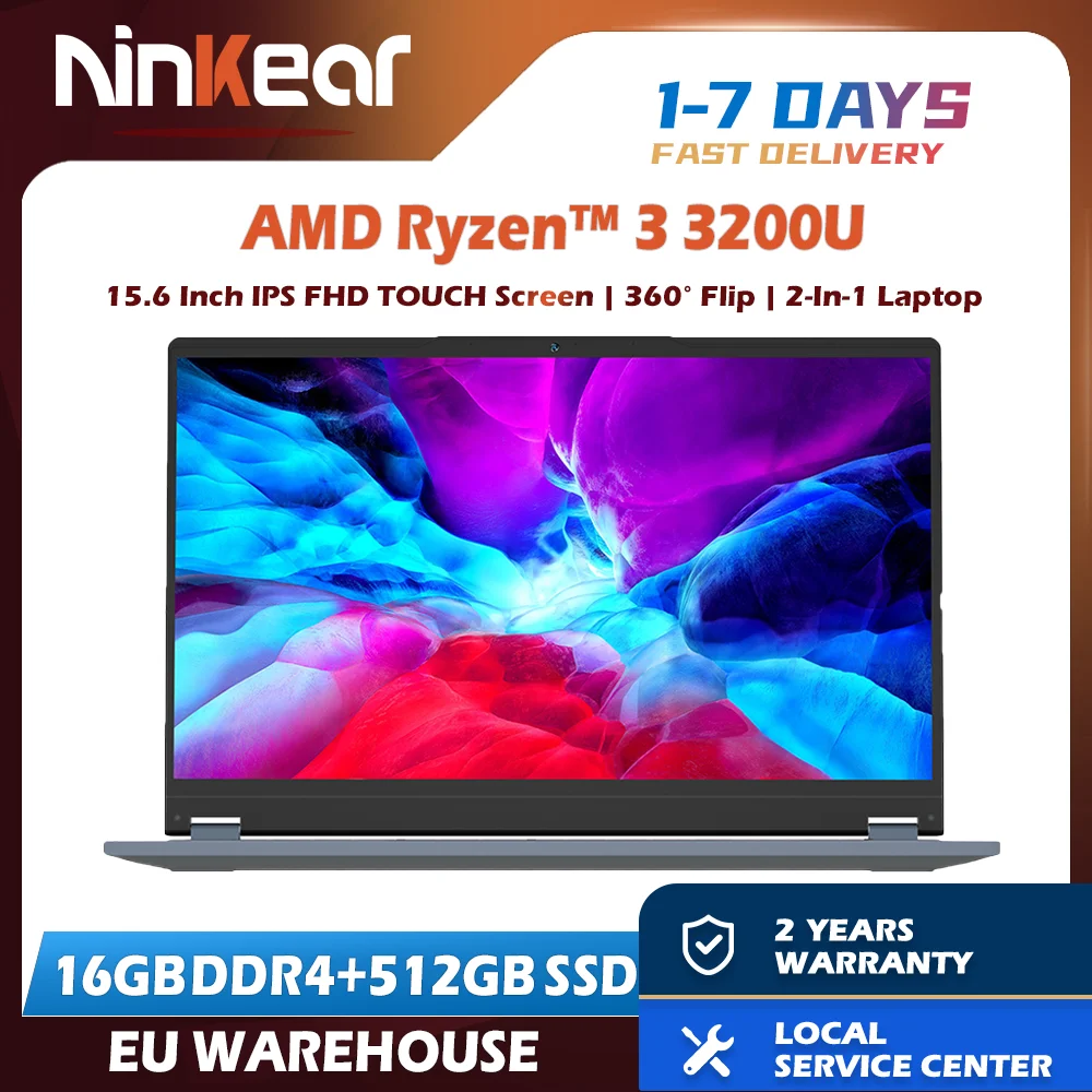 Ninkear YBOOK15 Laptop AMD Ryzen 3 3200U 15.6 Inch 360° Flip FHD IPS 1920*1080 Touchscreen 16G+512GB Backlit Keyboard Windows 11
