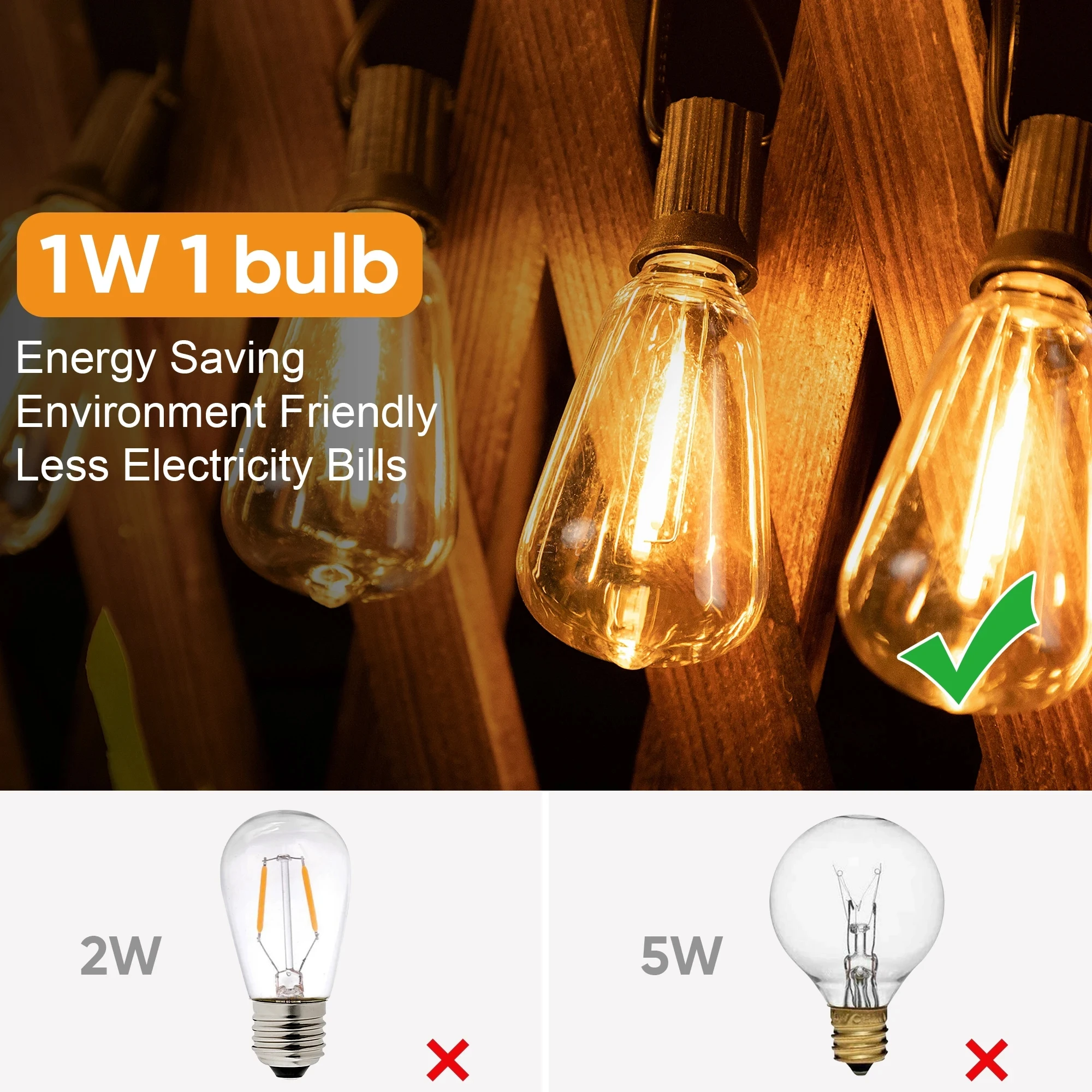 ไฟราว ST38แบบห้อยกลางแจ้งสามารถเชื่อมต่อได้หลอดไฟพลาสติก LED กันน้ำสามารถหรี่แสงได้สำหรับลานบ้านตกแต่งนางฟ้าสวน