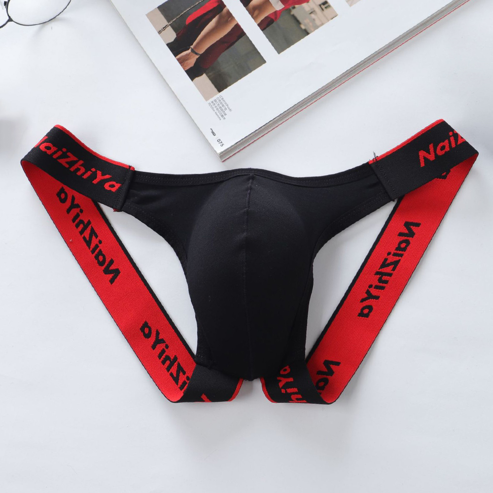 1pc Men's Briefs Thongs Patchwork Low Waist U-Convex Pouch Panties Open Rear Underwear Underpants Lingerie G-Strings For Man