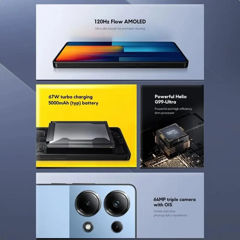 Globale version poco m6 pro nfc smartphone helio g99 ultra 120hz flow amoled 64mp dreifach kamera mit ois 67w turbo ladung