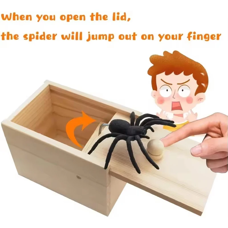 แมงมุมไม้ในกล่องตลกของเล่นเล่นตลก Scare ของเล่นตลกฮาโลวีนเล่นของขวัญ Surprising Trick กล่องสําหรับผู้ใหญ่ Fool Party Props