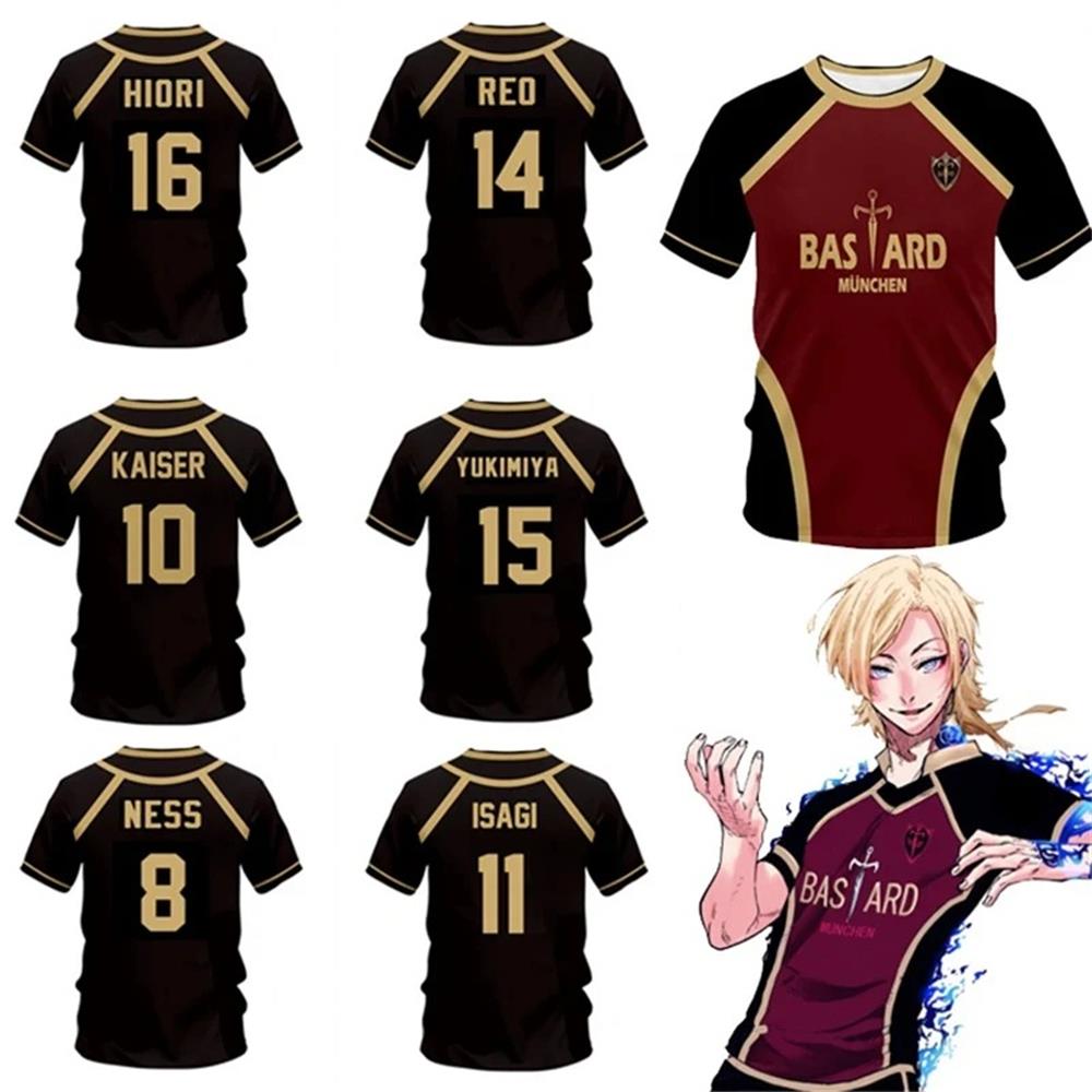 Jersey de fútbol sala con patrón Vl Replika candado azul Anime bastardo Munich camiseta de verano para hombres y mujeres 3Dt Camiseta deportiva Casual