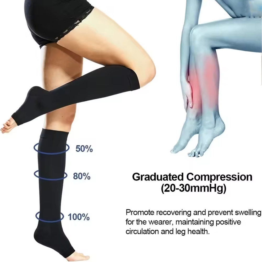Medias médicas de compresión para pantorrilla, medias de presión graduadas para dar forma a las venas varicosas, medias elásticas con punta abierta hasta la rodilla, S-XL