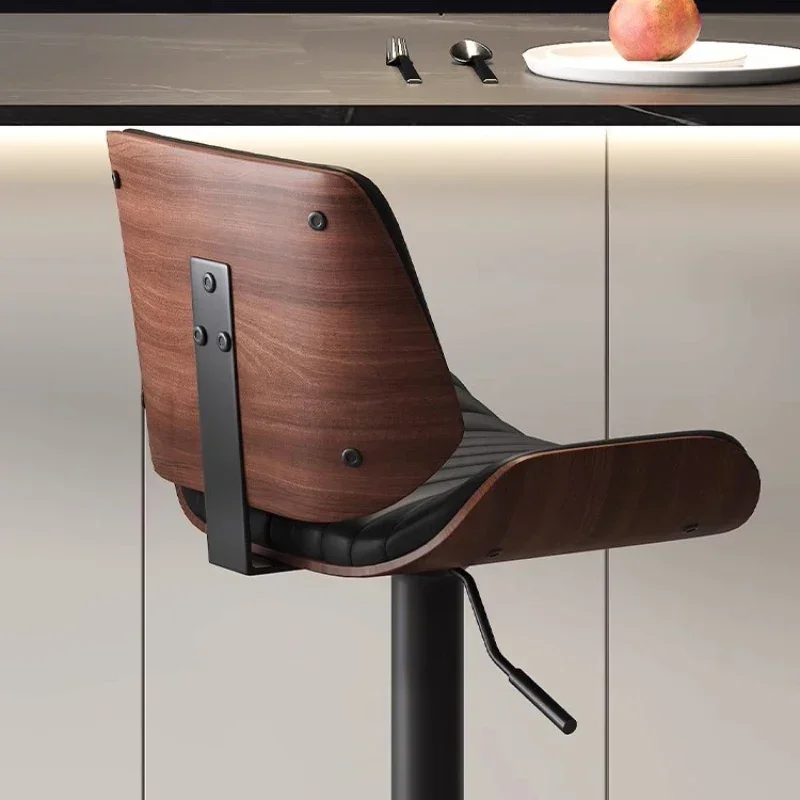 Silla de Bar de madera maciza de lujo, taburete de Bar de cuero nórdico para el hogar, plataforma de isla, diseñador, silla Simple moderna, bancos para Barra de cocina