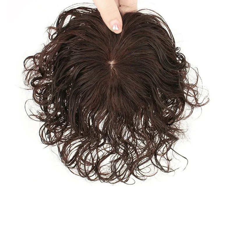 3 Clips Menselijk Haar Natuurlijke Kleur/Donkerbruin Vrouwen Toppers Krullend Stijl Topper Haarstukken Voor Haaruitval Volume Cover grijs Haar