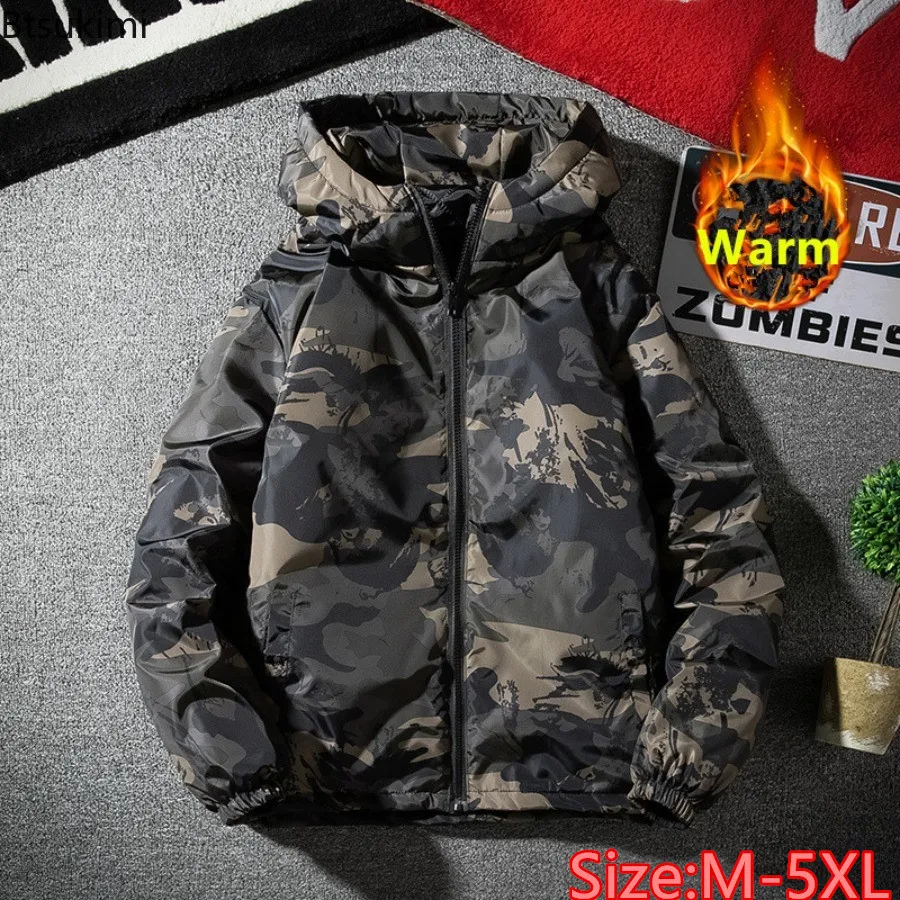 Jaqueta parkas camuflada masculina outono inverno espessada quente jaqueta impermeável ao ar livre caminhadas pesca casacos acolchoados de algodão com capuz