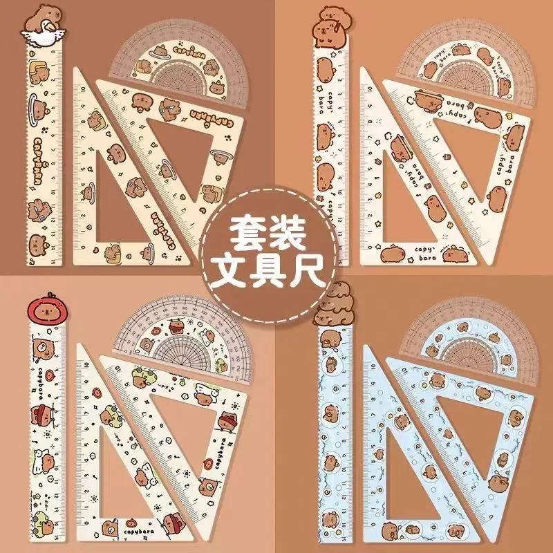 4pcs/set Creative Acrylic Capybara Set of Rulers Drawing Tools Cute Cartoon Soft Ruler Set Office Supplies Set 15CM Square
