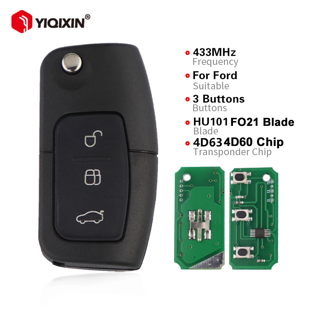 Дистанционный Автомобильный ключ для Ford Focus Mk2 Mk3 Mk4 Fiesta 2 3 Mondeo Ranger, Fusion C S Max 433 МГц 4D60/63 чип 40/80 бит HU101 FO21 Blade