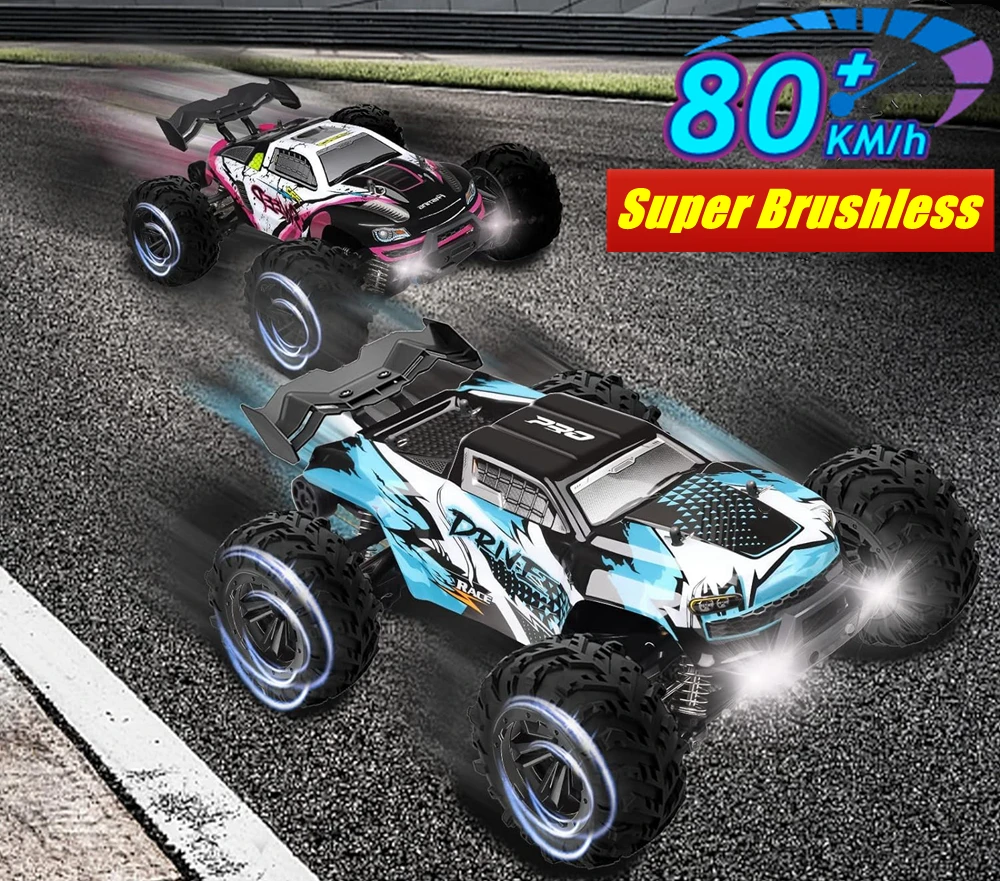 1:16 80 km/h bürstenloser RC-Driftauto mit LED-Leuchten, elektrischer Hochgeschwindigkeits-Racing-Monstertruck mit Fernbedienung für Kinder und Erwachsene