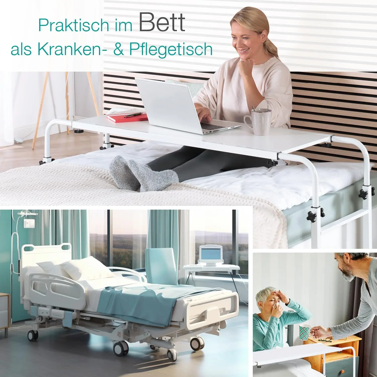 höhenverstellbar/breitenverstellbar, Overbed Table, Mobiler Schreibtisch, Pflegetisch, Laptop-Tisch, Bettbeistelltisch, Width11
