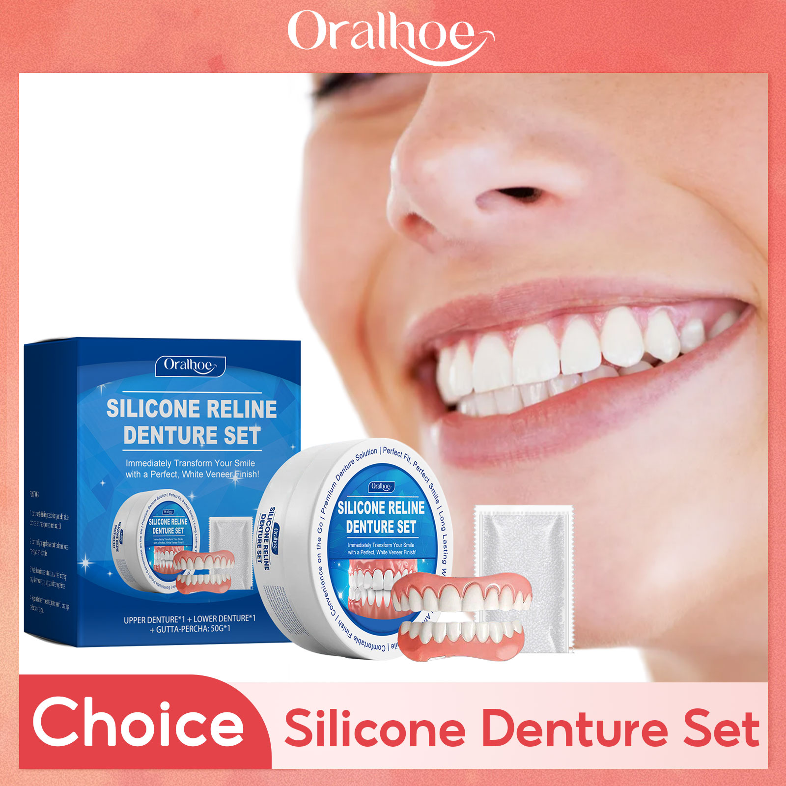 Juego de dentaduras postizas de silicona, 1 Uds., dentaduras postizas temporales que se ajustan a la cavidad bucal, sonrisa perfecta, herramienta para dientes falsos cómoda, soportes para dientes de simulación