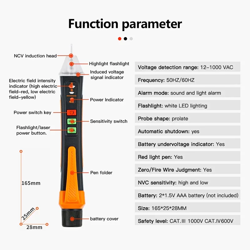 NJTY-Detector de voltaje sin contacto T02A, probador de voltaje CA, medidor de pluma, Sensor eléctrico de 12-1000V, lápiz de prueba, buscador de punto de interrupción inteligente