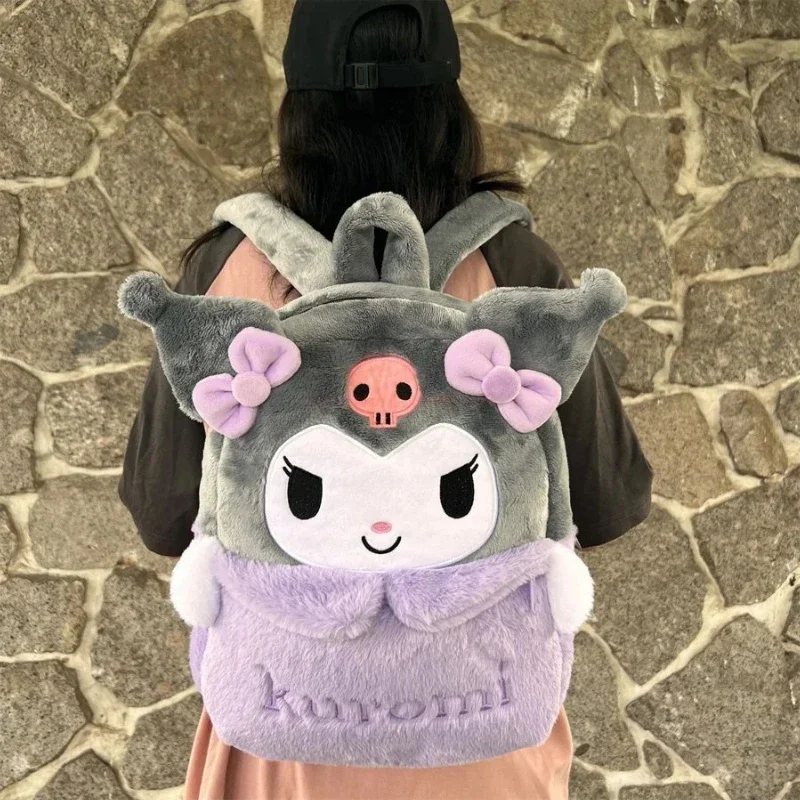 Nova marca dos desenhos animados bonito mochila de pelúcia rolo canela preto loli menina coração grande capacidade mochila crianças presente natal
