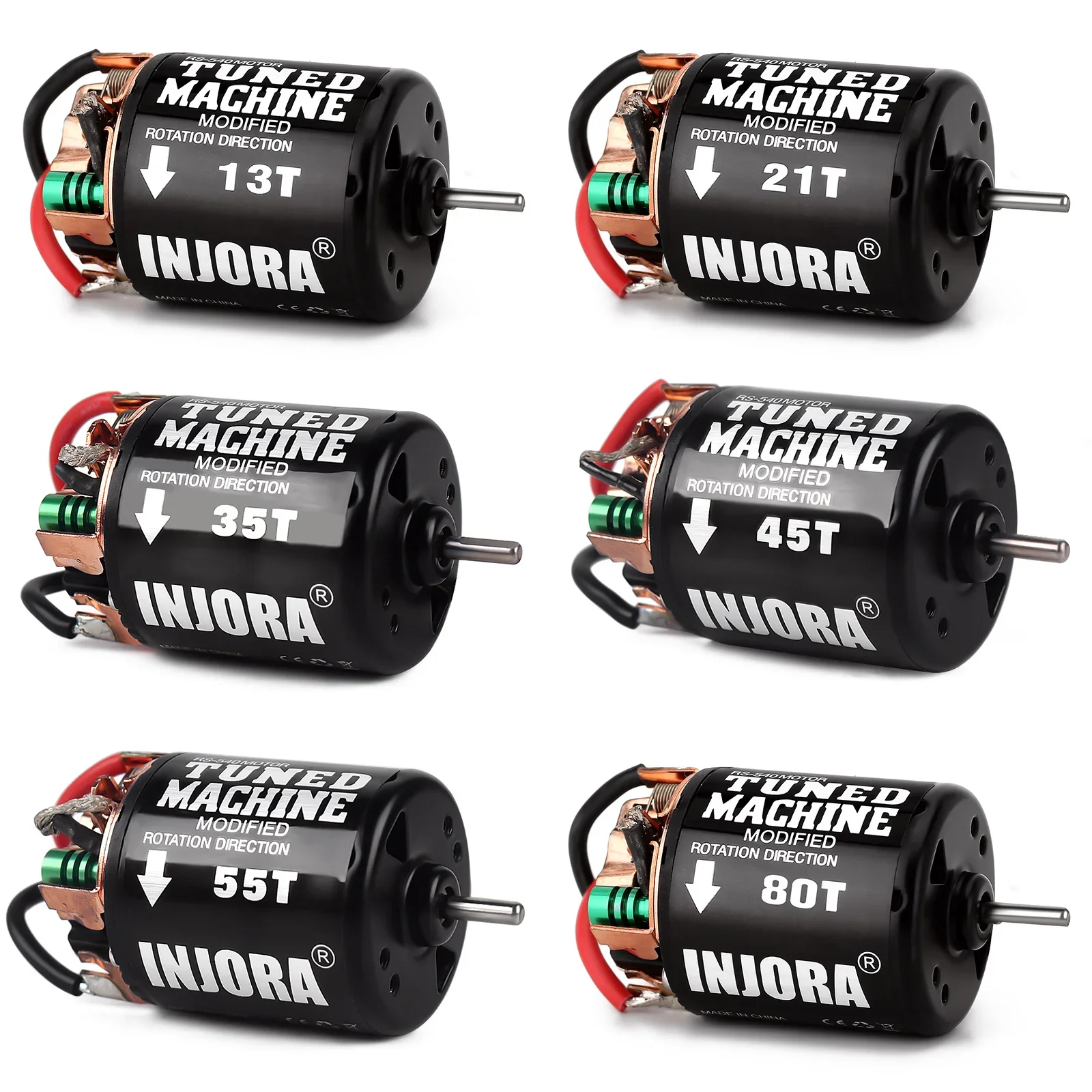 INJORA 540 Chải Xe Máy Chống Nước 13T 21T 35T 45T 55T 80T Cho 1:10 RC xe Bánh Xích Trục SCX10 AXI03007 90046 Redcat Gen8