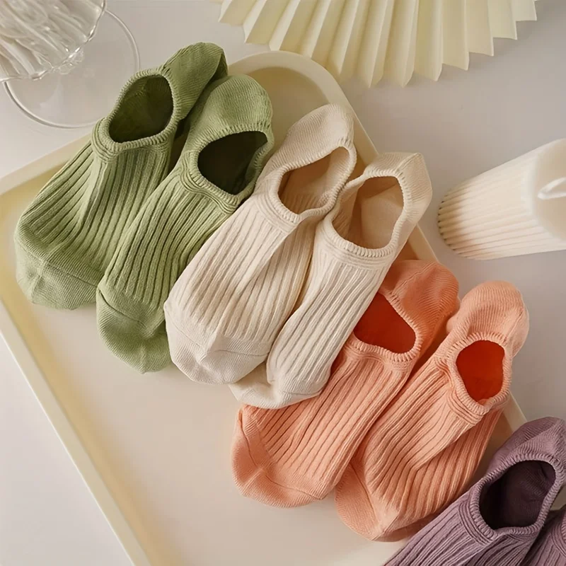5 pares de calcetines cortos acanalados coloridos, calcetines tobilleros elásticos cómodos y transpirables, medias y calcetería para mujer